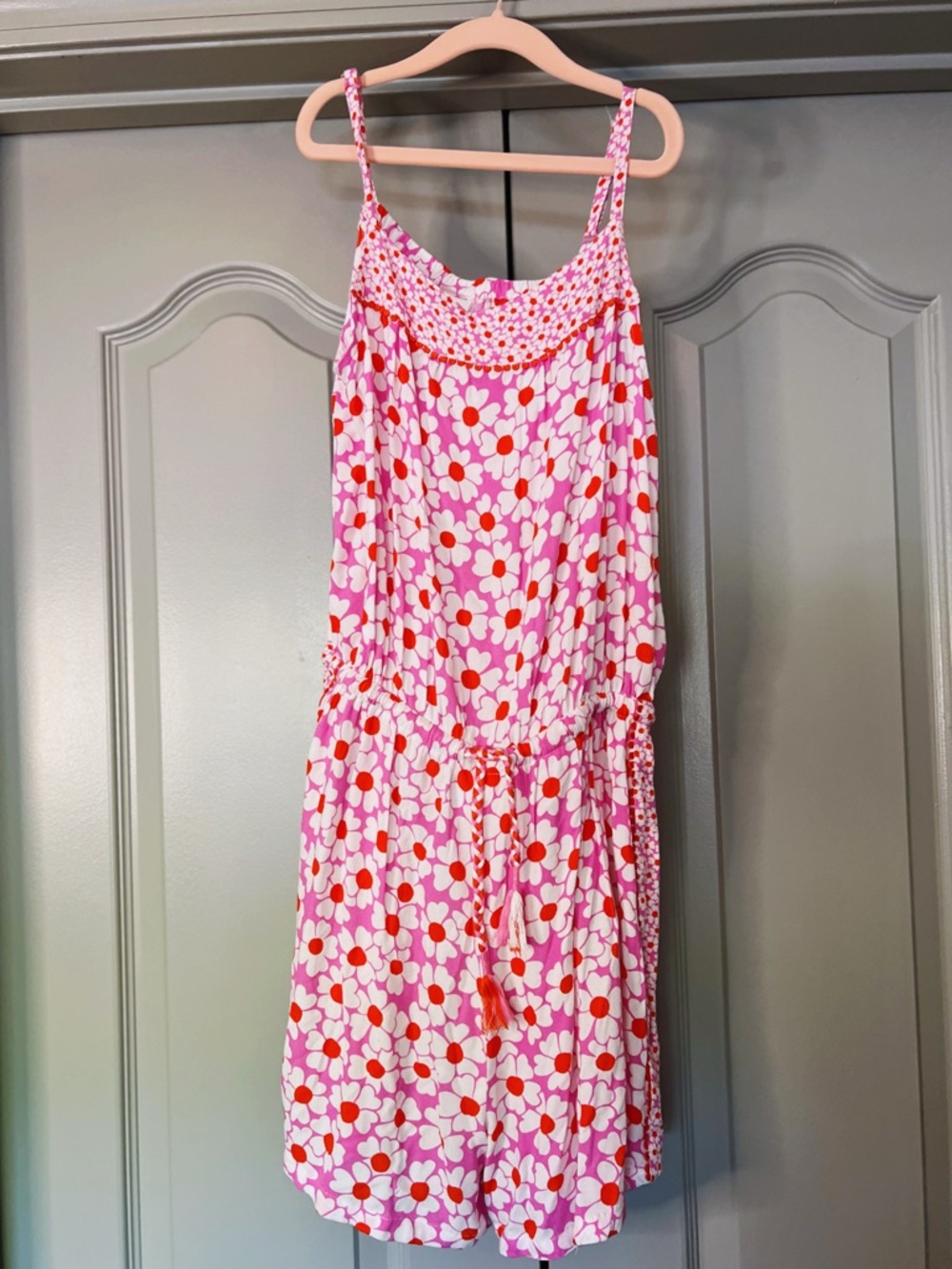 Boden Pink Daisy Print Romper | Girls Size 13-14Y | NWT Retro Floral Summer NEW